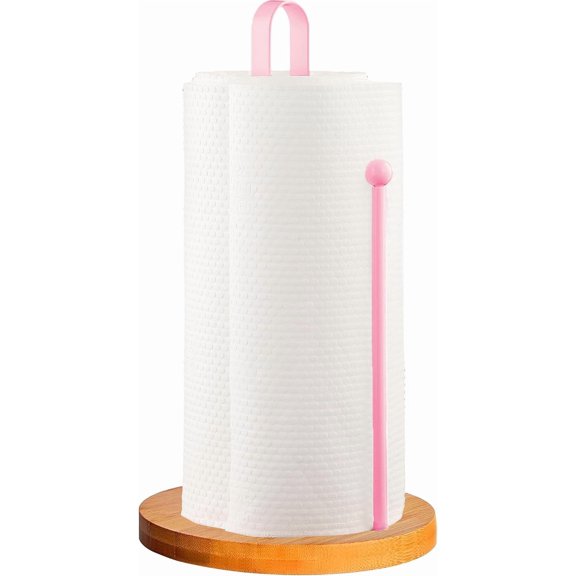 RFGUB Wood Paper Towel Holder Countertop, Kitchen Paper Towel Holder FreeStanding with Non-Slip Base for Kitchen and Bathroom Organization, Kitchen Roll Holder for Standard and Large Rolls