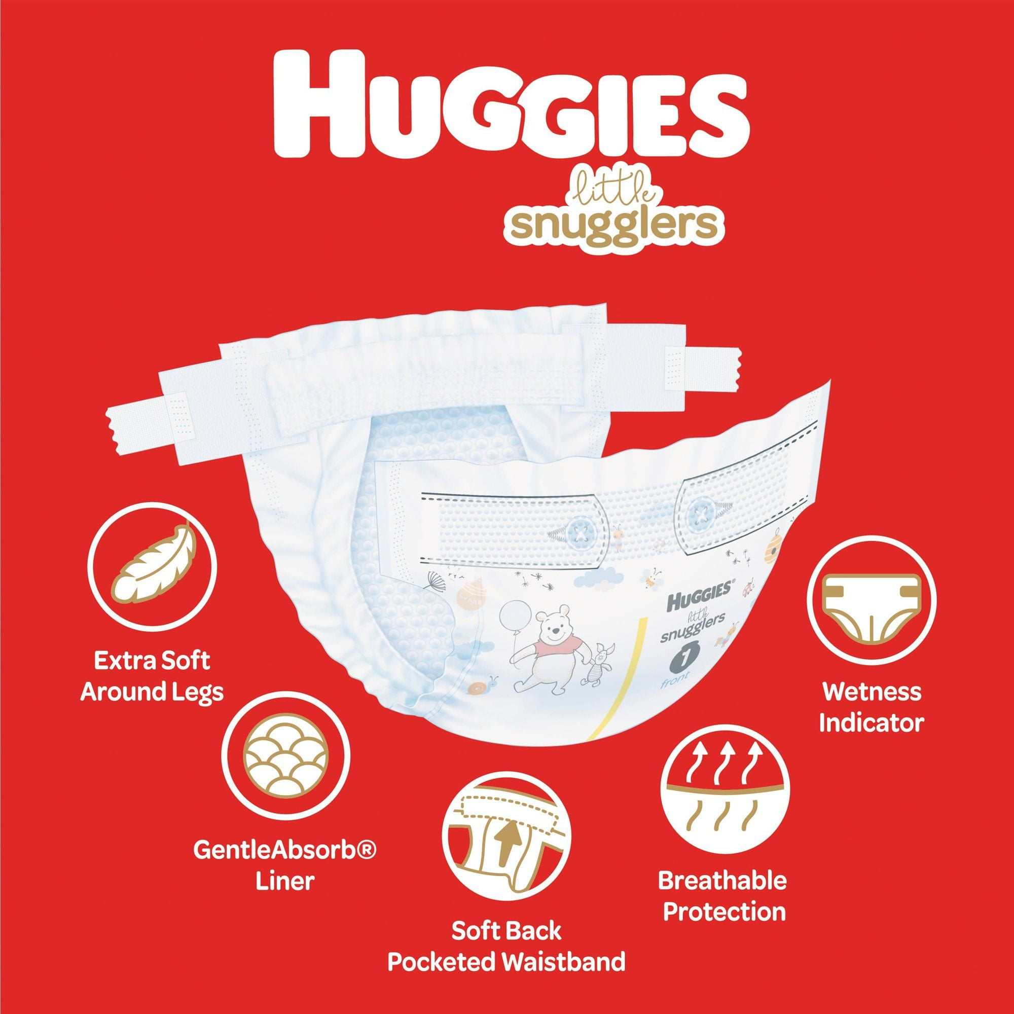 Huggies Little Snugglers Diapers, Heavy Absorbency, Size 1 (8 to 14 Pounds), 32 Count