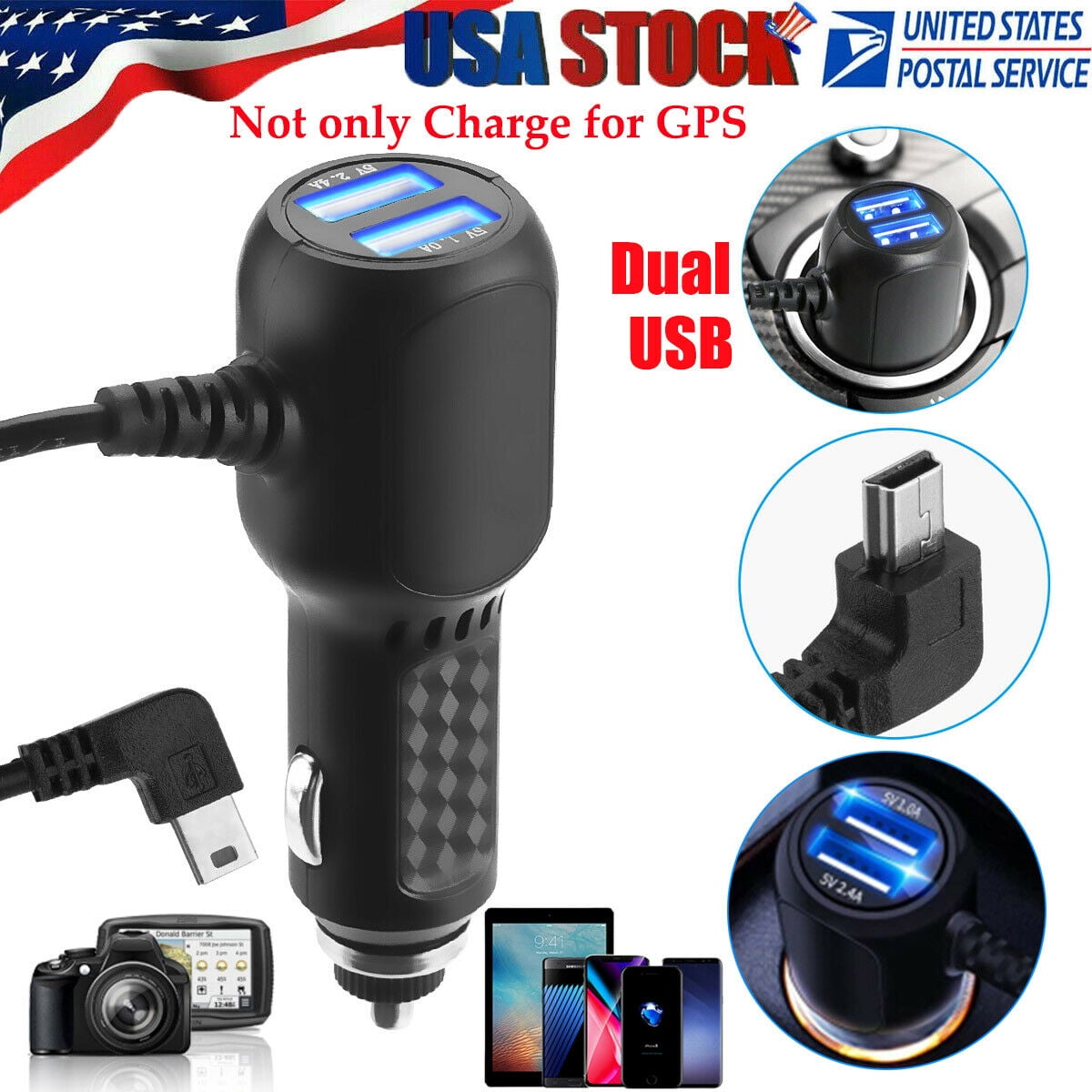 For Garmin GPS Dual USB Car Cable Auto Port Cord Charging - Walmart.com