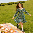 thumbnail image 3 of Lanbubble Girls Fall Dress Long Sleeve Floral Tiered Casual Flowy Dresses Square Neck A Line 7-14Y, 3 of 5