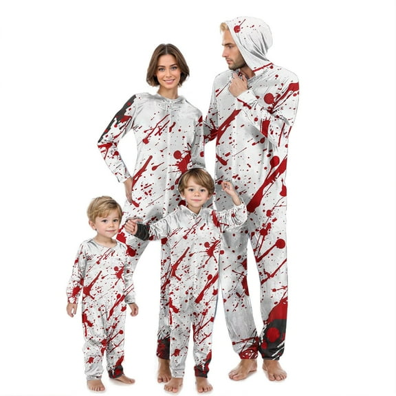 AGWOLF Family Halloween Pajamas Matching Sets Bloody Onesie Pjs for Men Hooded Zipper Sleepwear Comfy Long Sleeve Loungewear Funny Halloween Outfits Mom L
