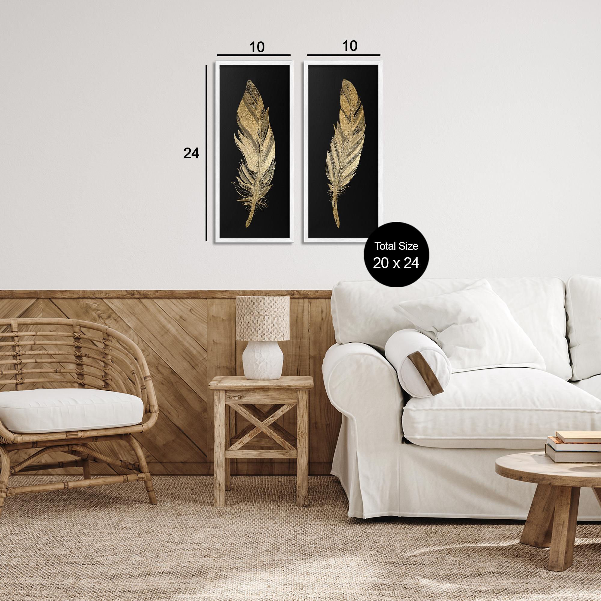 Glam Detailed Feather 2 Piece White Framed Giclee Art Set, design by Kim Allen