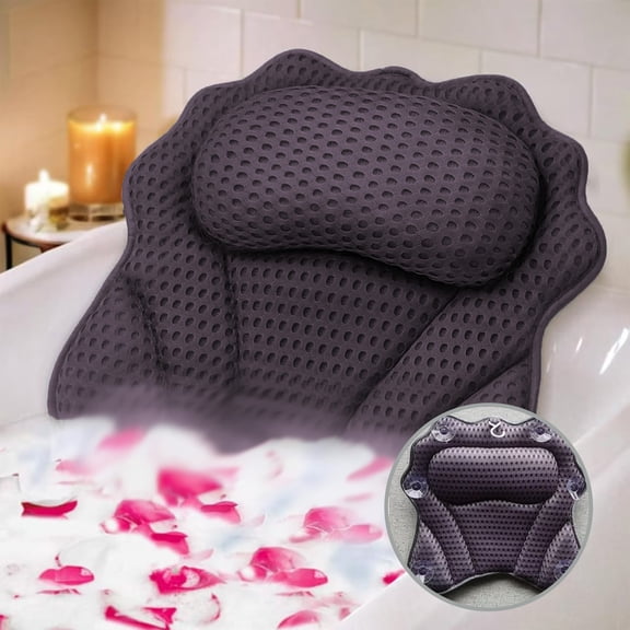 PONPRNGY Bath Pillow Bathtub Pillow, Luxury Bath Pillows for Tub Neck and Back Support, Bath Tub Pillow Headrest with Soft Mesh Fabric and Non-Slip Suction Cups, Relaxing Bath Accessories