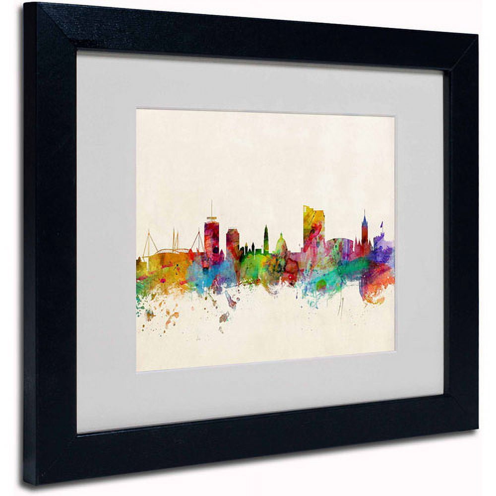 Trademark Fine Art "Cardiff Wales Skyline" Canvas Art by Michael Tompsett, Black Frame