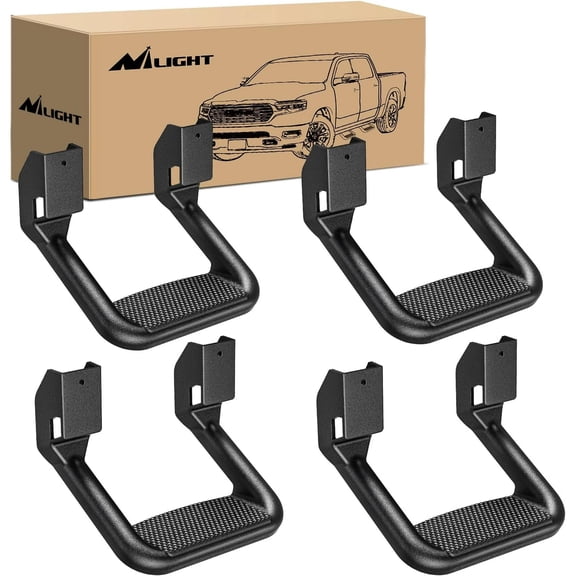 Pre-Owned Nilight Universal Side Step Slip-Proof Aluminum Side Hoop Steps Nerf Bars Assembly Black 4 Pcs for Chevy (Chevrolet) Ford Toyota GMC Dodge RAM (Drilling Required)