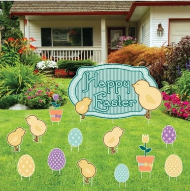 Easter Yard Decoration Happy Easter Chicks with Easter Eggs and Flowers (set of... by Victory Store
