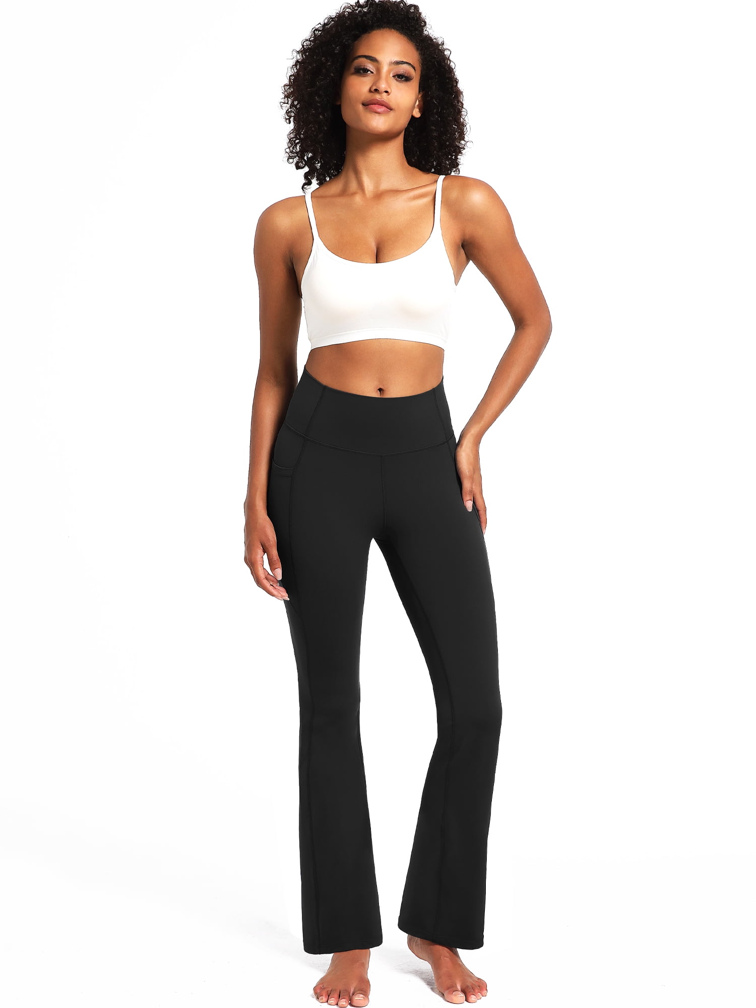 NELEUS Womens Flare Leggings for Yoga Workout Lycra High Waist Stretch Bootcut Pants with Two Pockets,Black,US Size M