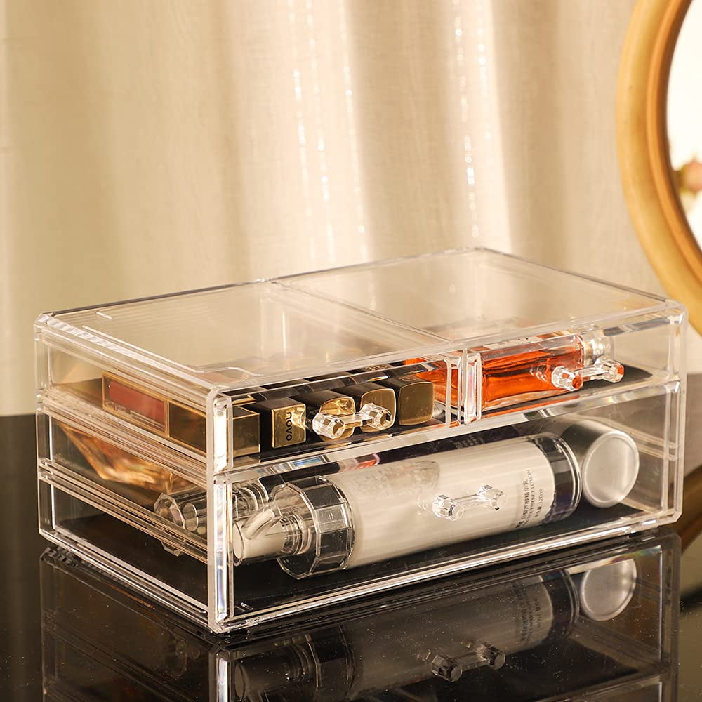 Cq acrylic Countertop Stackable Drawers Bathroom Cabinet Organizer Clear Organizing Bins For Cosmetics Organizer Jewelry Hair Accessories Nail Polish Lipstick Make up Marker Pen Medicine Storage