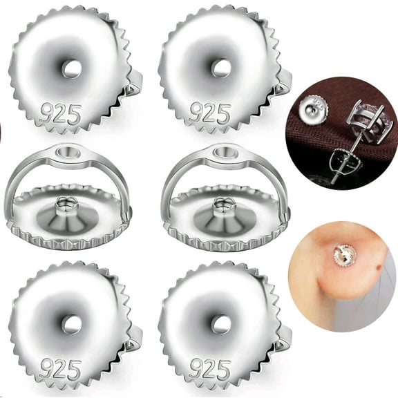 3-Pairs14K Gold Plated Screw Earring Backs Replacement for Diamond Earring Studs,925 Sterling Silver Hypoallergenic Locking Screwbacks Fit for Threaded Post (0.032'')