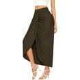 thumbnail image 4 of Women Casual Slit Wrap Asymmetrical Elastic High Waist Maxi Draped Solid Color Skirt Vacation Holiday Female Dailywear, 4 of 8