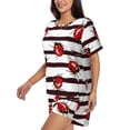 thumbnail image 2 of Kdxio Ladybugs on Black and White Striped1 Print Pajamas Sets for Women Short-Sleeved Pjs with Lounge Shorts Two Piece Sleepwear S-4XL, 2 of 8