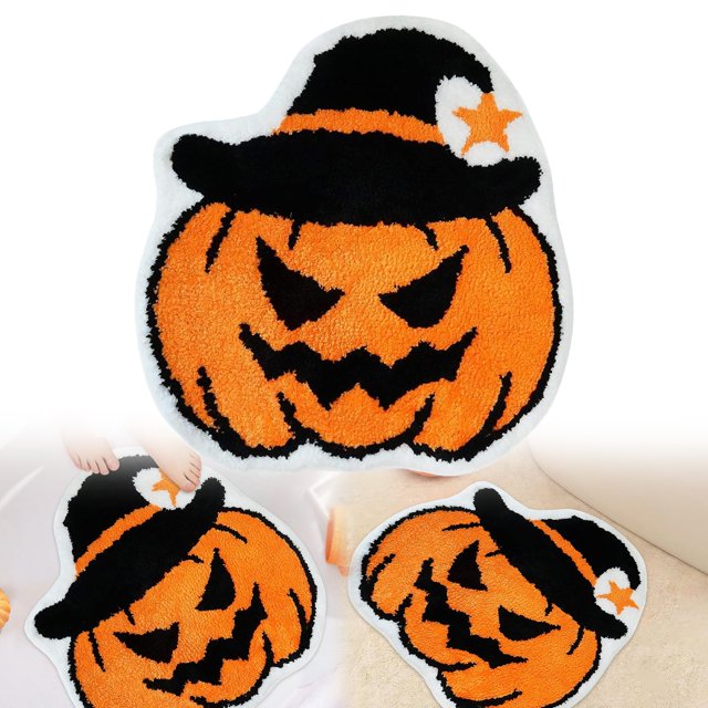 HUASHENG Gothic Bat Pumpkin Mat Halloween Bathroom Rug Non Water Absorbent Shower Rug For Bathroom Kitchen Porch Holiday Decor