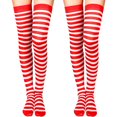 thumbnail image 2 of opolski 1 Pair Striped Stockings Green White Contrast Color High Elasticity Anti-slip Over Knee Length Soft Breathable Holiday Christmas Stage Performance Party Long Thigh Socks Green, 2 of 7