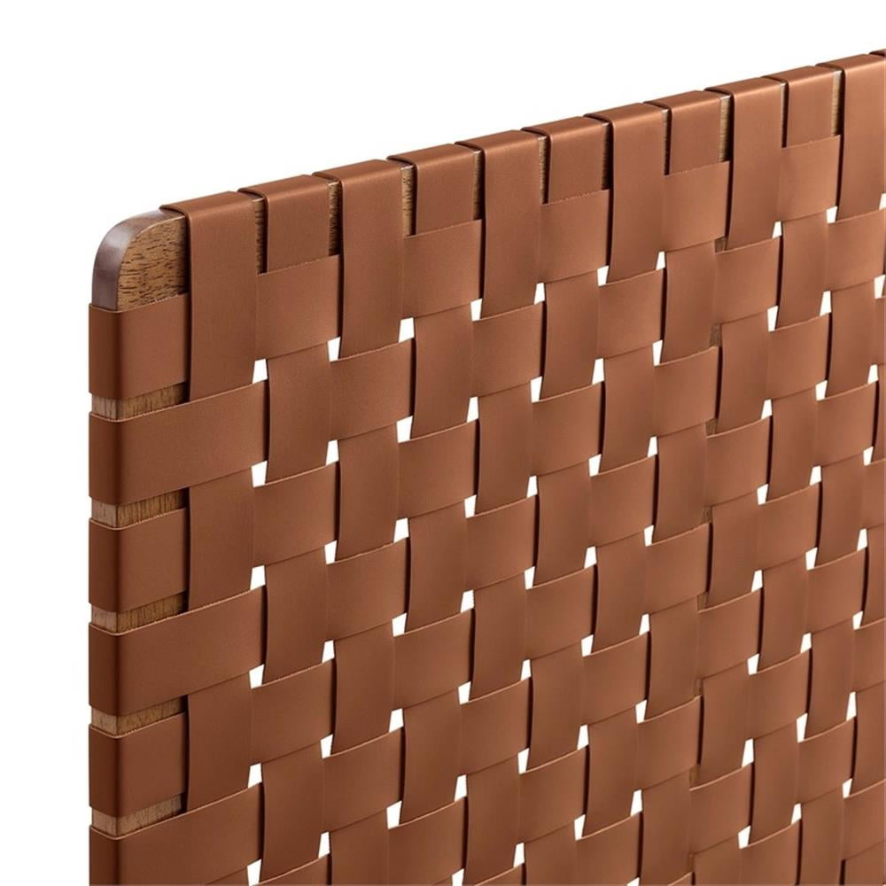 Pemberly Row Weave Wall-Mount Vegan Leather Twin Headboard in Walnut Brown
