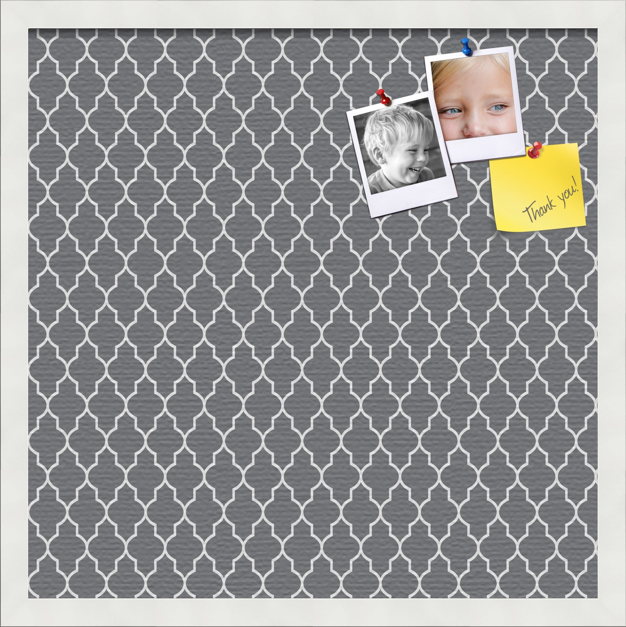 PinPix 20x20 Custom Cork Bulletin Board Quatrefoil Dk Grey Poster Board