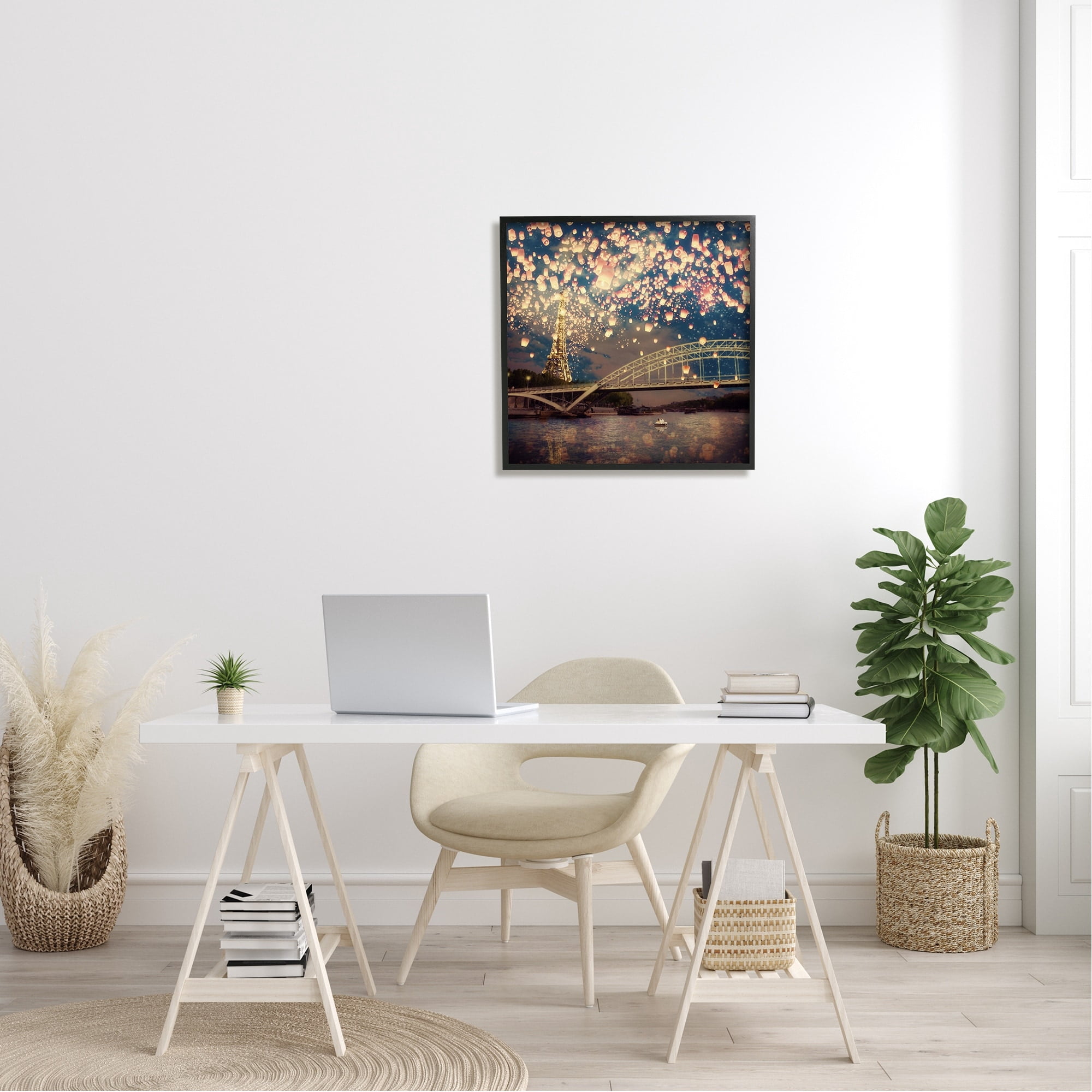 Luminous Lanterns Parisian City Skyline Modern Bridge Landscape Photograph Framed Art Print Wall Art