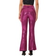 thumbnail image 3 of INSPIRE CHIC Women's Pant Sequin Sparkle Stretch Shiny Glitter Flare Bell Bottoms Pants XS Hot Pink, 3 of 6