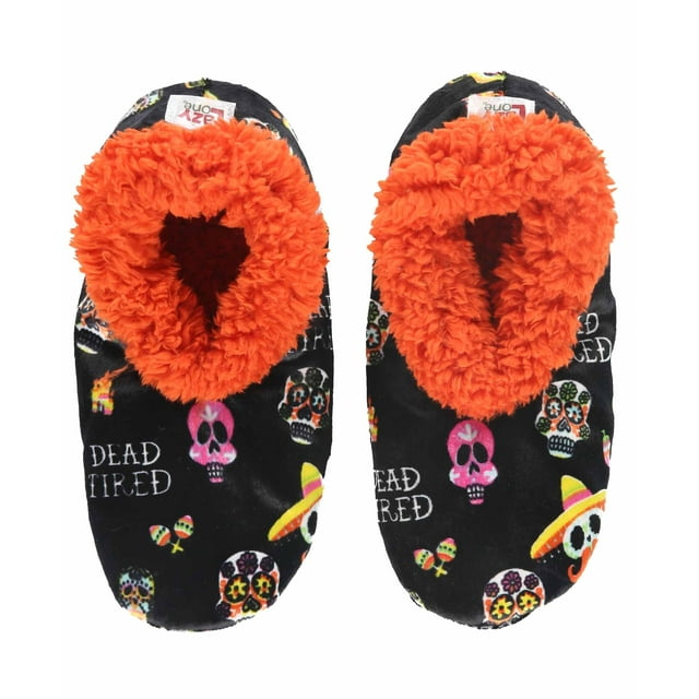 Zapatillas Lazy One Fuzzy Feet para mujer Sugar Skulls S/M