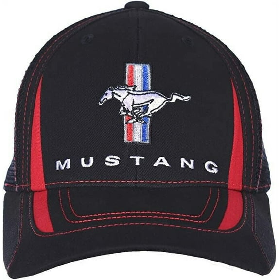 Ford Mustang Car Auto Racing Cap Mesh Trucker Hat Black Officially Licensed