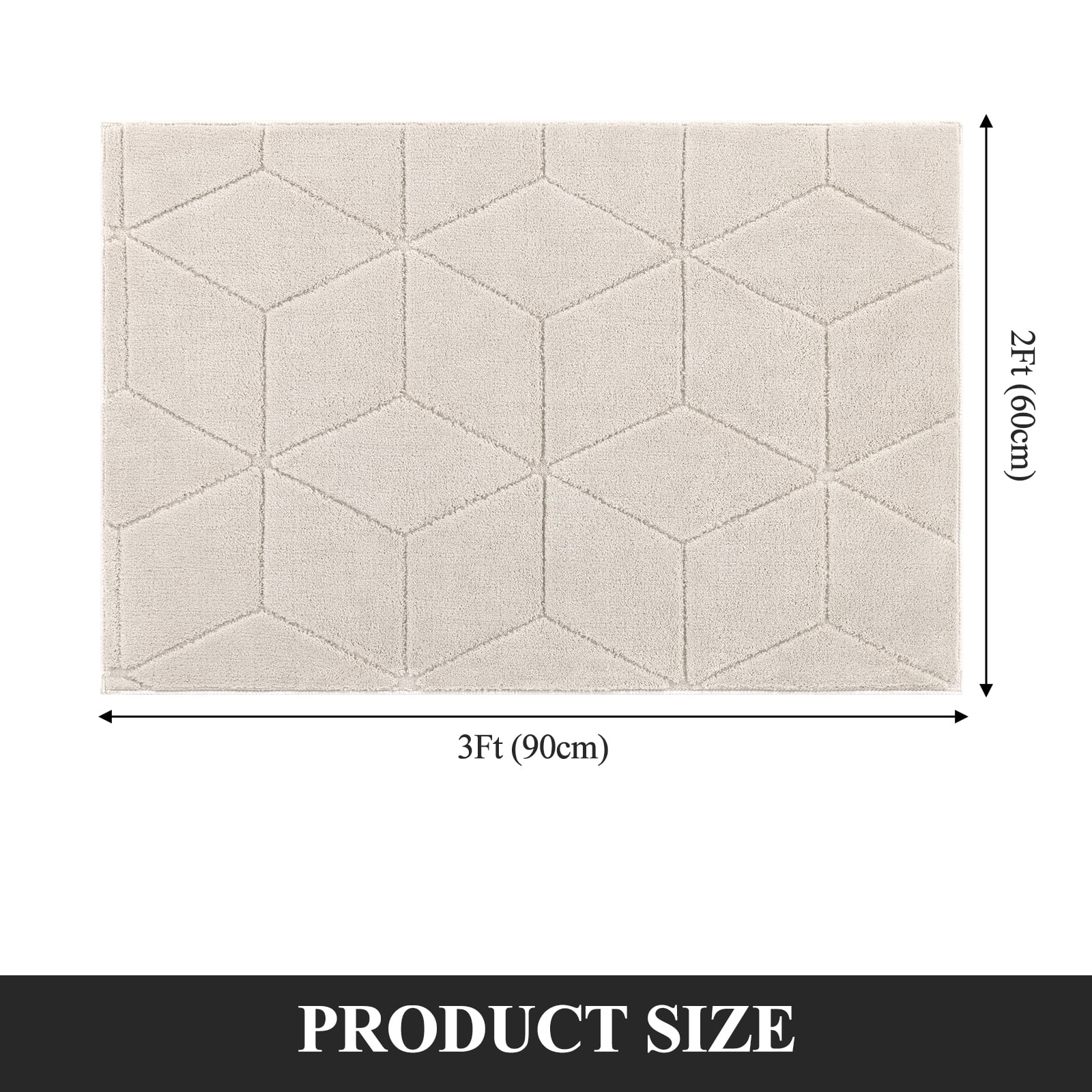 MeyJey 2'x3' Small Shag Area Rug for Living Room Modern Geometric High-Low Cut Machine Washable Rugs for Bedroom Dinning Room Office Decor Non-Slip Soft Carpet, Beige