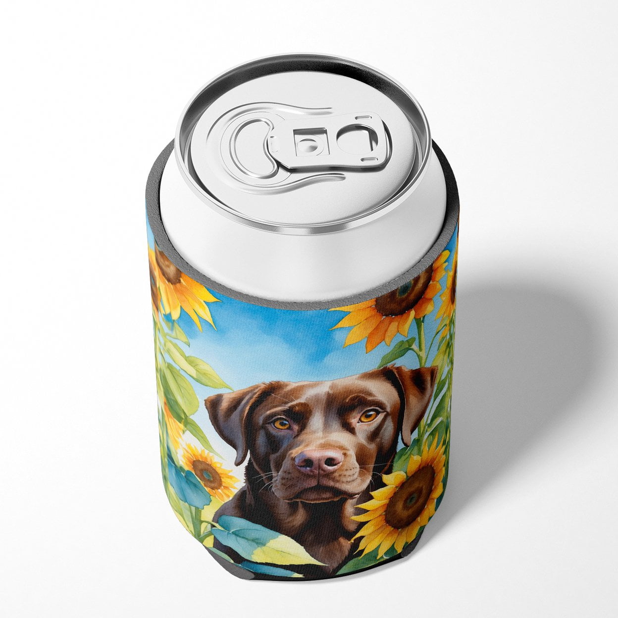 Labrador Retriever in Sunflowers Can or Bottle Hugger 3 in x 5 in