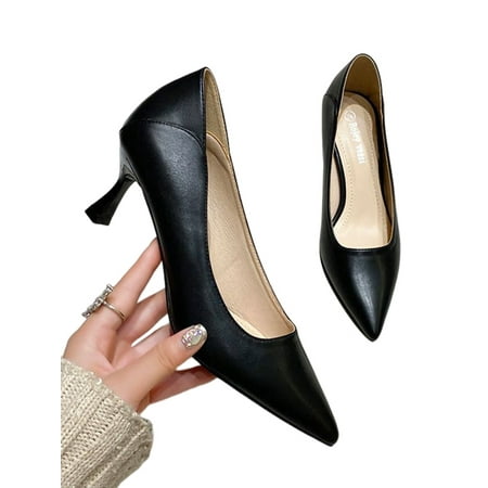 

Lacyhop Ladies Pumps Pointy Toe Work Shoes Slip On Dress Pump Business Comfortable Wedding Shoe Comfort Kitten Mid Heels Black 6cm 8.5