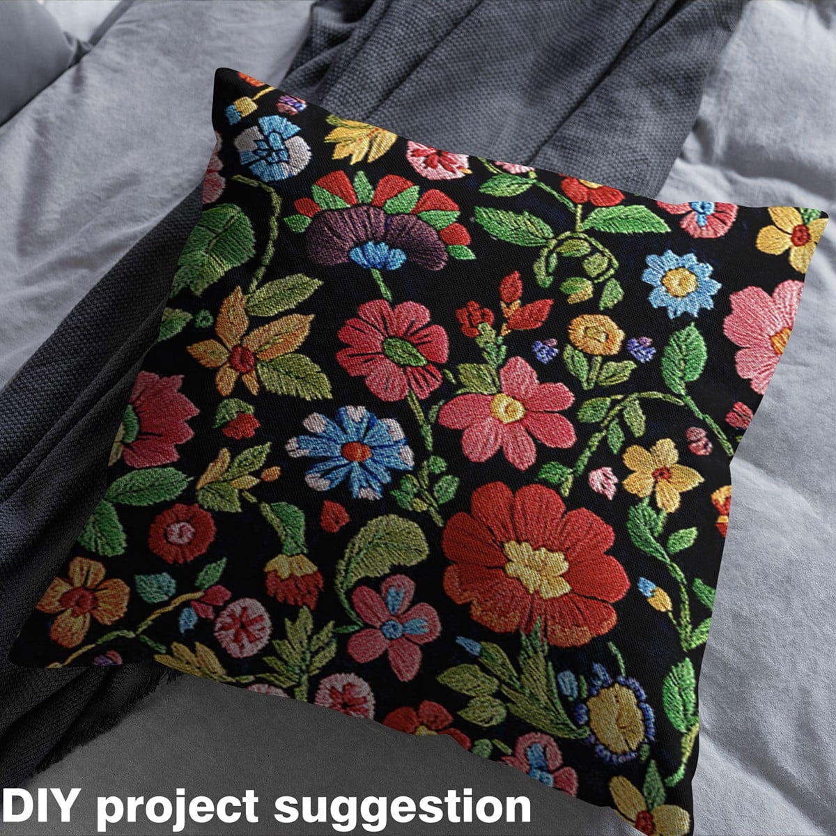 Feelyou Embroidery Floral Print Fabric by the Yard 2 Yards, Groovy Flower Sewing Fabric, Chic Blossoms Room Decor Fabric by the Yard, Luxury Room Decor
