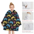 thumbnail image 6 of Yellow Blue Controllers Games Icons Black Pattern Blanket Hoodies for Kids 6-13YR Oversize Wearable Blanket Hoodies for Boys Girls Teens, 6 of 7
