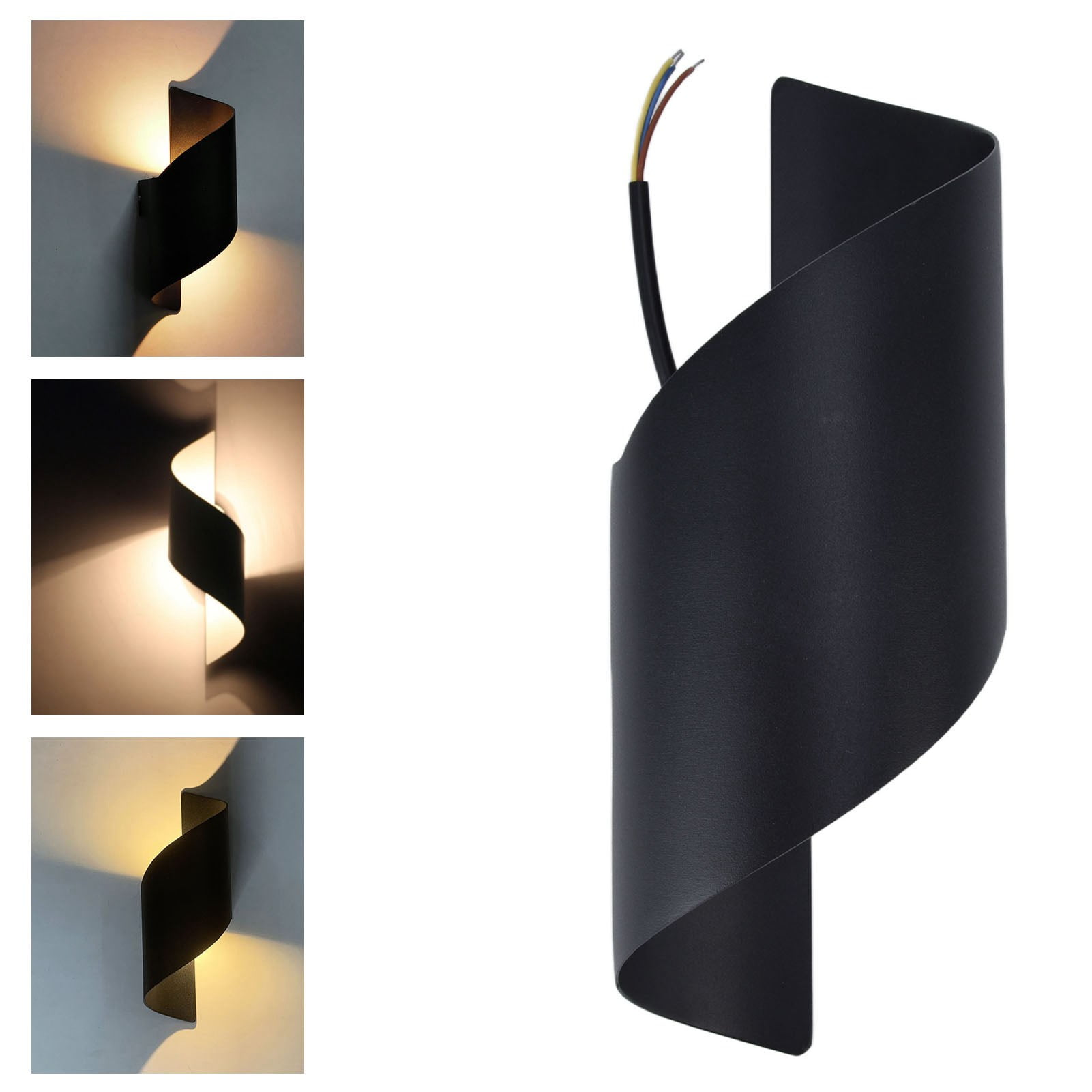 BIMZUC Modern 12W LED Spiral Wall Light S-Shaped Sconce for Indoor Hallway Living Room Black Finish 11 inches / 28 cm Warm White