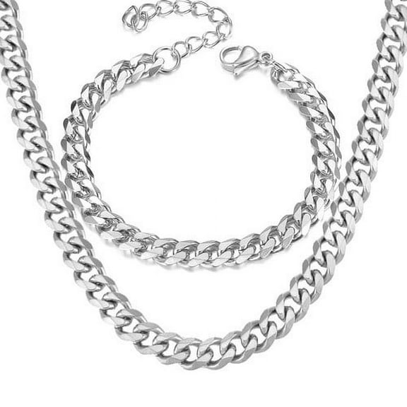 14K Yellow Gold 7mm Cuban Link Chain Bracelets Necklace For Women Men Fashion Party Hip Hop Jewelry Sets Gifts