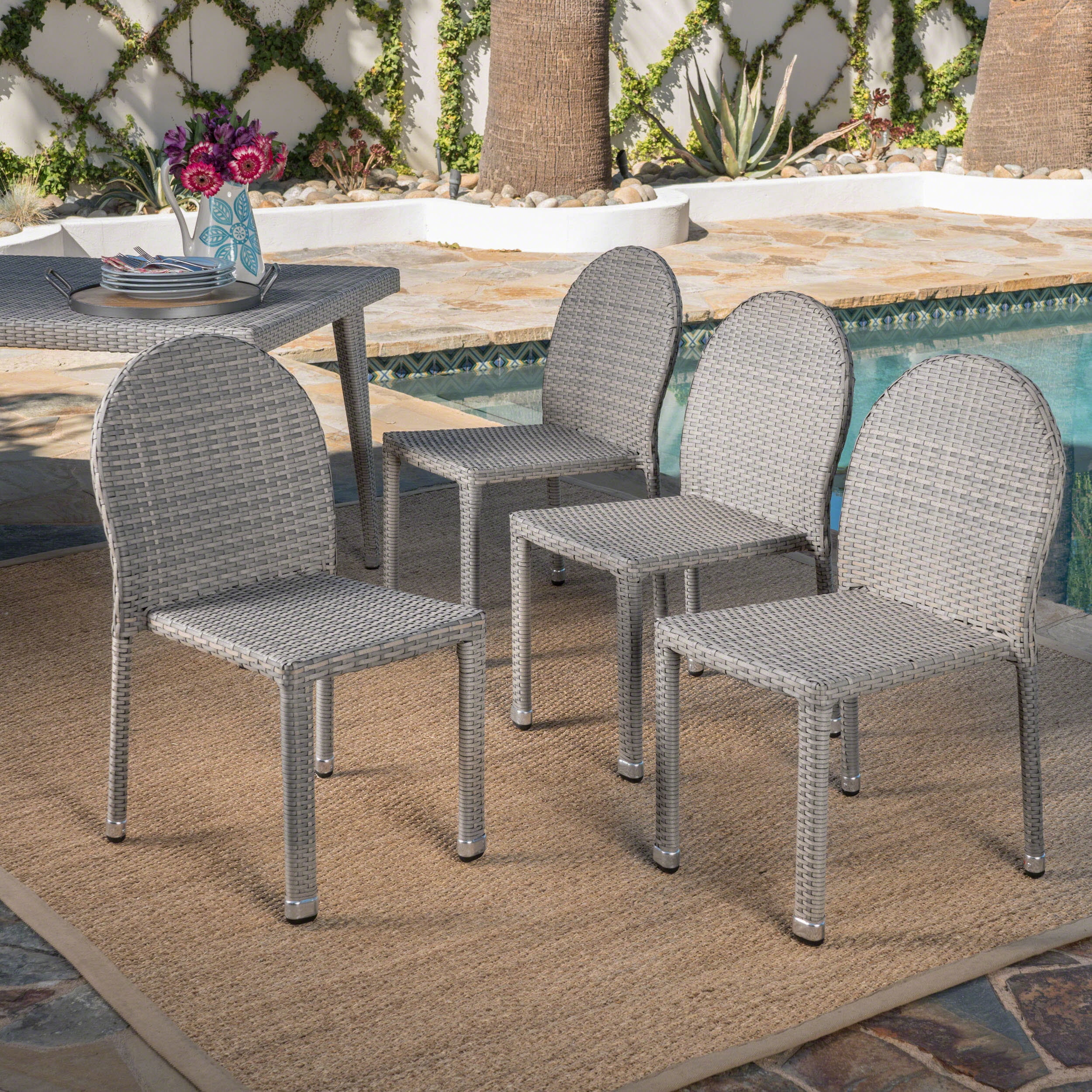 Carter Outdoor Wicker Stacking Chairs with an Aluminum Frame, Set of 4