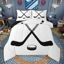 Manfei Boys Ball Game Bedding Comforter Set,Ice Hockey Rink Twin Comforter Sets,White Black Bedding Set For Kids Boy,Microfiber Bedroom Decor Reversible,2 Pieces