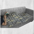 thumbnail image 6 of Feather Soft Flannel Fleece Throw Blanket, Hand Drawn Repeating Pattern Ornate Feathers Style, Cozy Plush for Indoor and Outdoor Use, 50" x 70", Black White Mustard, by Ambesonne, 6 of 6