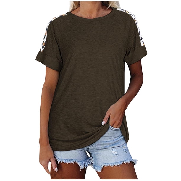 Tops Cortos para las Mujeres Imprimidos Cuello Redondo Suelto Manga Corta Superior, Tops Sueltos para las Mujeres