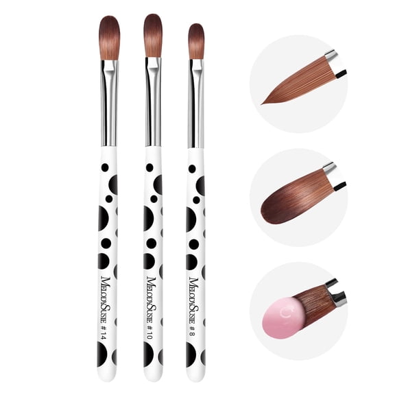 MelodySusie 3Pcs Nail Art Brush Set, Sizes 8 10 14 for Acrylic Application and Powder Extension, Zebra