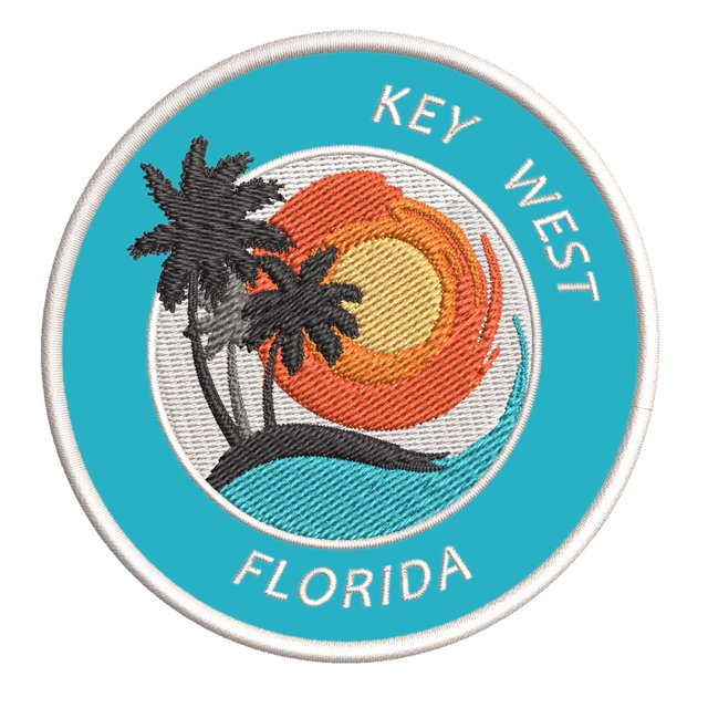 Key West, Florida Sunset Scene Embroidered Premium Patch DIY Iron-on or Sew-on Decorative Badge Emblem Vacation Souvenir Travel Gear Clothes Appliques