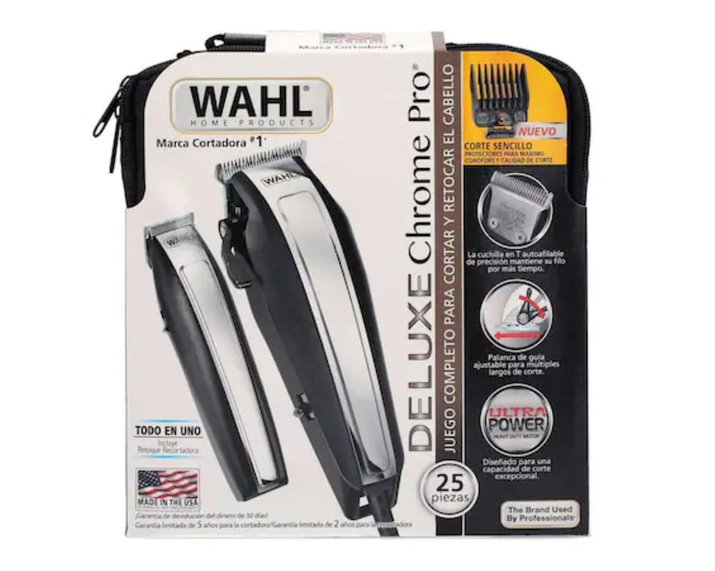 Combo cortadora y recortadora Wahl Deluxe Chrome Pro kit 25 piezas