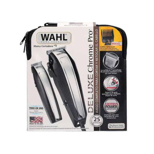 Combo cortadora y recortadora Wahl Deluxe Chrome Pro kit 25 piezas