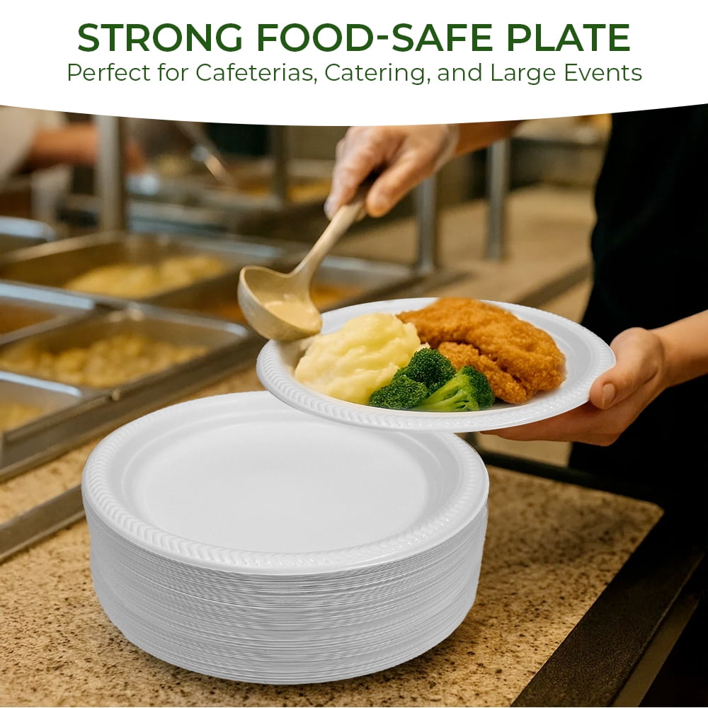 Betta Disposable Plastic Dinner Plates, White, 400 Count, Bulk Case, Microwave Safe (4 Pack Per Box x100)