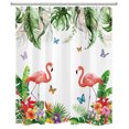 thumbnail image 2 of HVEST Summer Tropical Shower Curtain for Bathroom,Pink Flamingo and Vintage Butterfly Fabric Shower Curtain with Hooks,Colorful Floral with Green Leaf Plant Bathroom Curtains Shower Set, 60x72 inches, 2 of 5