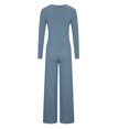 thumbnail image 7 of Womens Solid Ribbed 2 Piece Outfits ong Sleeve Crop Top with High Waist Wide Leg Pant Suits Pajamas Sets Loungewear, 7 of 7