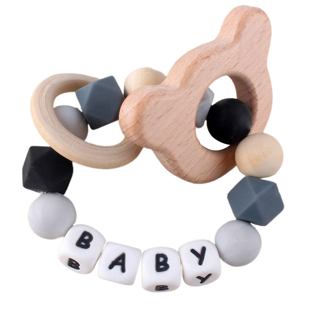 Personalized Baby Beech Hedgehog Whale Bracelet Silicone Beads Teething Rattles 