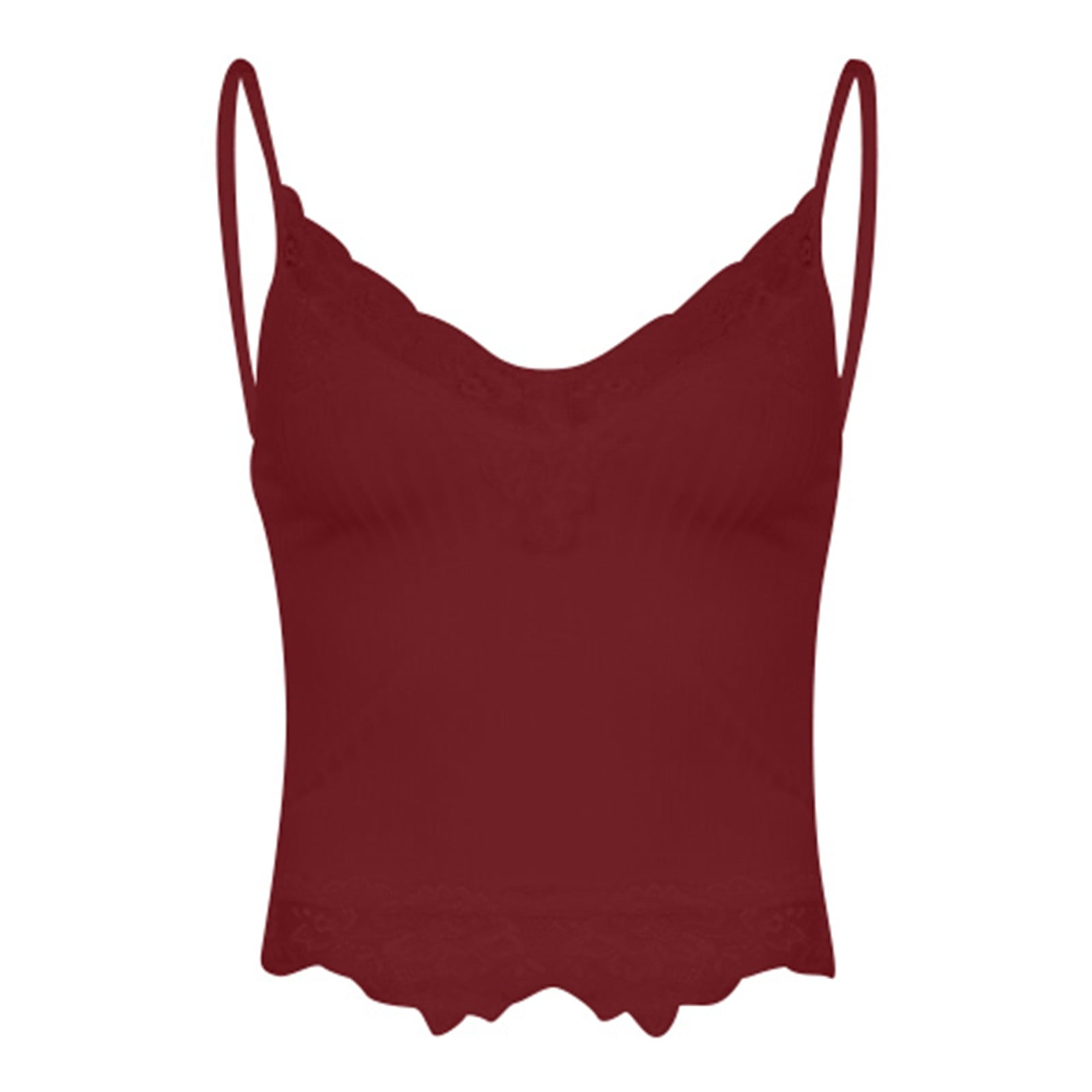 Mnyotv Women's Tank Lace Trim Ribbed Deep V Neck Crop Camisole For Women Sexy Slim Fit Sleeveless Tank Top Red L