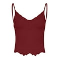 thumbnail image 5 of MIASHUI Slim Fit Ribbed V Neck Lace Trim Crop Camisole Sleeveless Tank Top For Women Red,L, 5 of 5