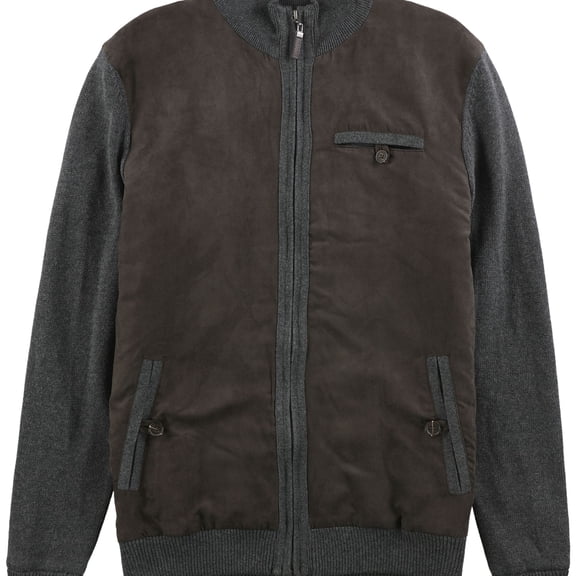 Tasso Elba Mens Faux-Suede Knit Bomber Jacket, Grey, Small