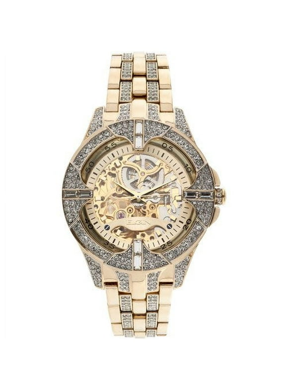 Elgin Adult Male Analog Watch in Gold and Crystals with Skeleton Dial (FG9919)