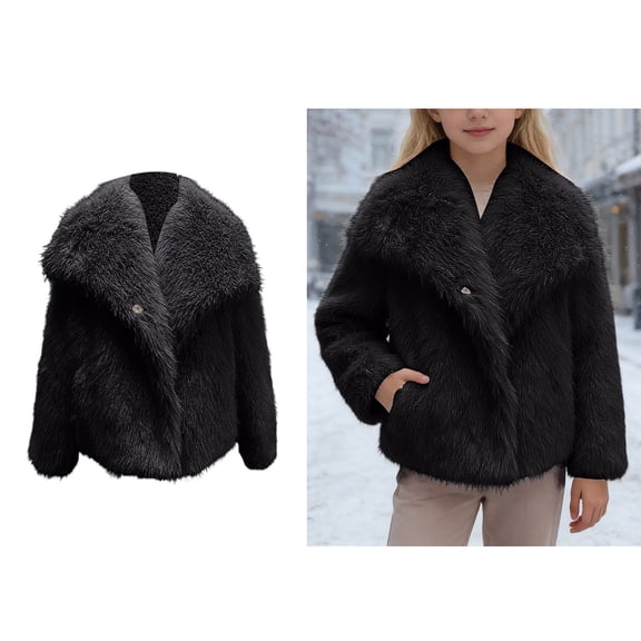 Teen Winter Coat Kids Black Fluffy Jacket for Girls Jacket Girls Warm Winter Coat Coats for Girls 13-14 Years