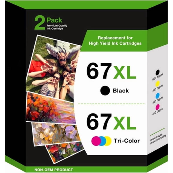67 Ink Cartridge Compatible for HP 67 67xl Ink Cartridges for HP Deskjet 2742e 2752e 2755e (Black, Tri-Color)