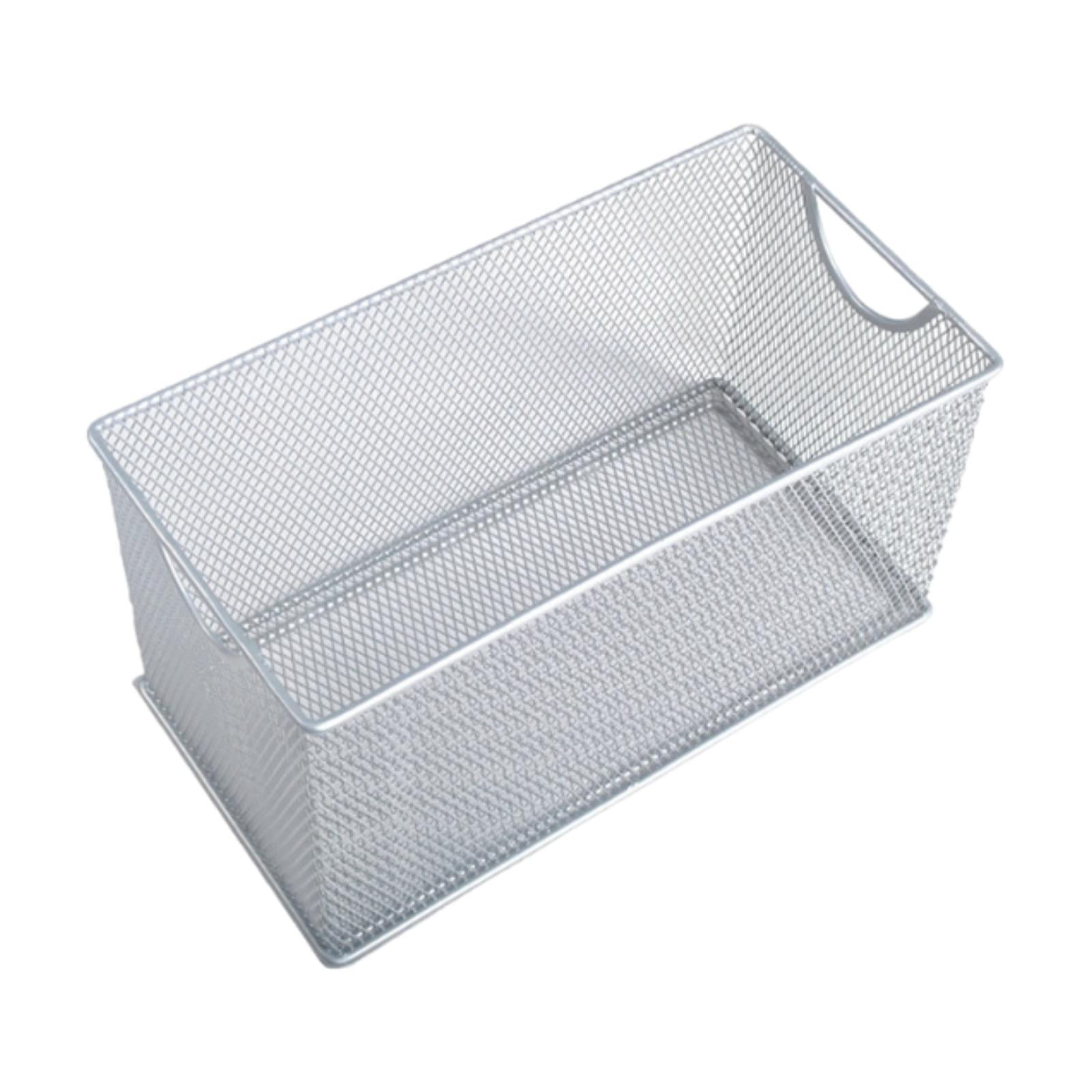 Fiocias CD Storage Box Organizing Container with Handles Multifunction Metal Mesh Basket Silver