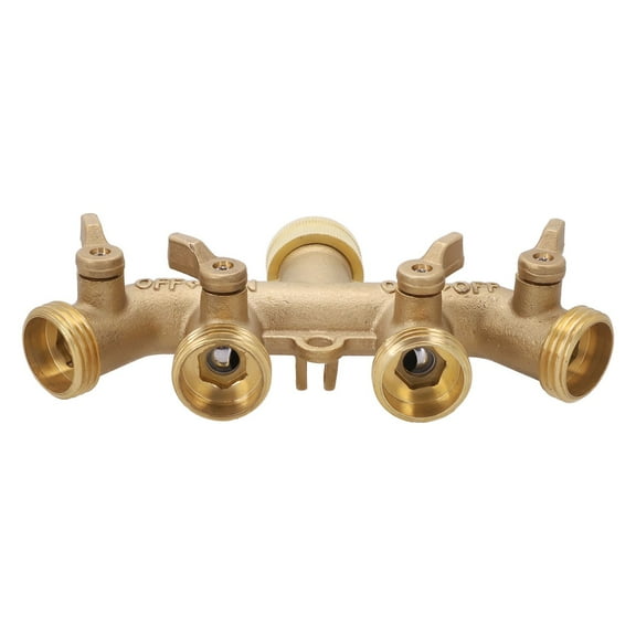Heavy Duty 4-way Garden Hose Splitter Shut off valves All Brass Stainless Smile Home
